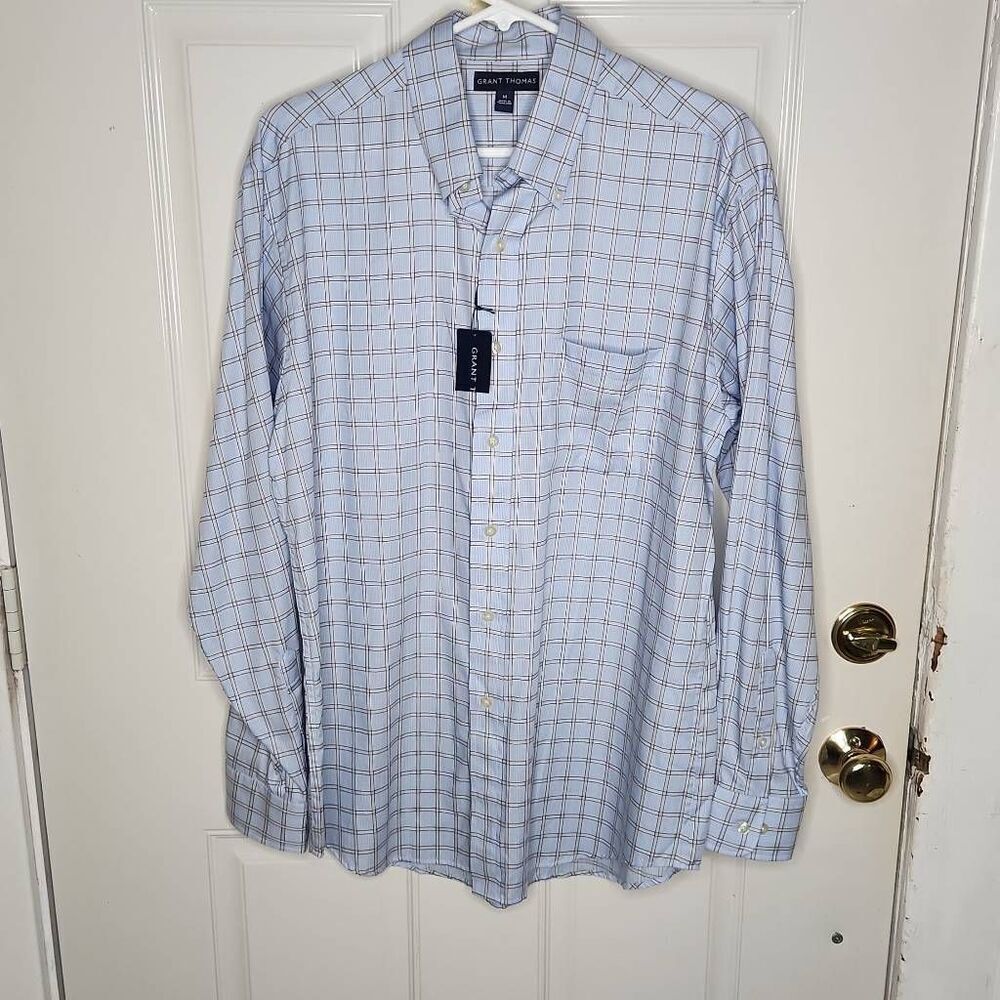 Grant Thomas blue long sleeve dress shirt men's size M